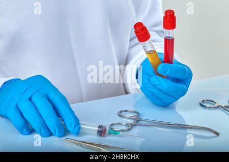 Medical instruments background, surgery or infection (coronavirus COVID19, HIV, ebola) tests, hospital, quarantine, analysis concept Stock Photo