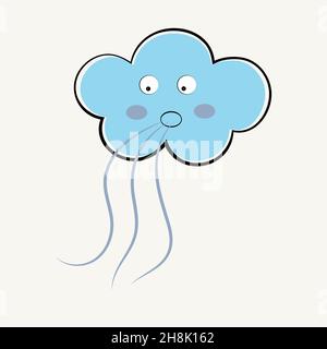 A cute cloud blows the wind out of his mouth. Windy and cold weather concept. Flat vector illustration with copy space Stock Vector