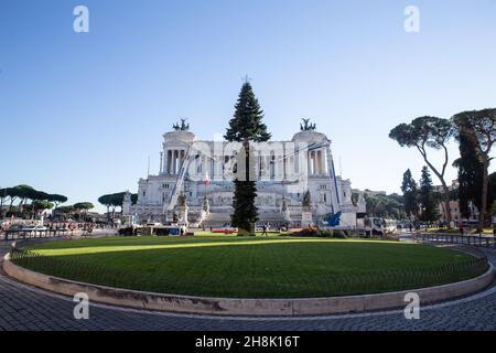 Rome, Italy. 30th Nov, 2021. View of Christmas Tree in preparation in Piazza Venezia in Rome (Credit Image: © Matteo Nardone/Pacific Press via ZUMA Press Wire) Stock Photo