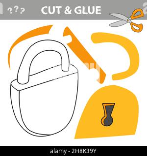 Cut and glue - Simple game for kids. Lock. Education paper game for preshool children. Vector illustration. Stock Vector