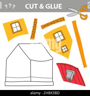 Cut and glue - Simple game for kids. Cut and Paste Worksheet - Cartoon House Stock Vector