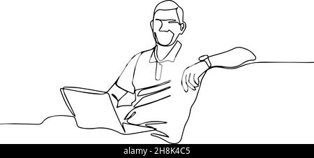 Young man working with laptop at home Stock Vector