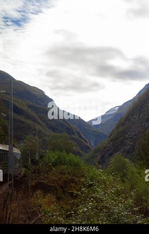 Scenic view from train Flamsbana which runs between Flam and Myrdal in Aurland in Western Norway Stock Photo