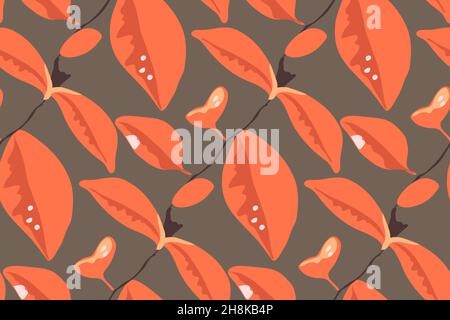 Vector floral seamless pattern. Red leaves on a branches. Stock Vector
