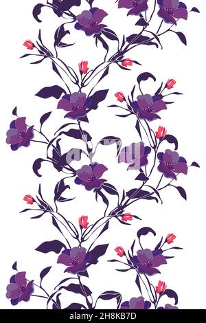 Vector floral seamless pattern, vertical decorative border.  Stock Vector