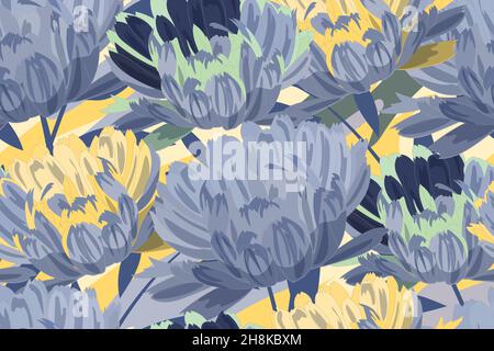 Lush, voluminous flowers in a watercolor style. Vector seamless floral pattern Stock Vector