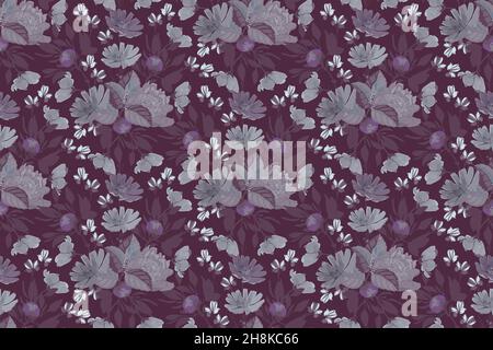 Vector floral seamless pattern with peony, chicory Stock Vector