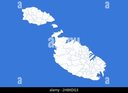 Malta map, administrative divisions, blue background, blank Stock Photo