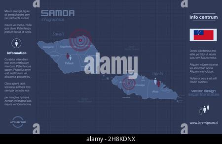 Samoa map, separate regions with names, infographics blue flat design vector Stock Vector