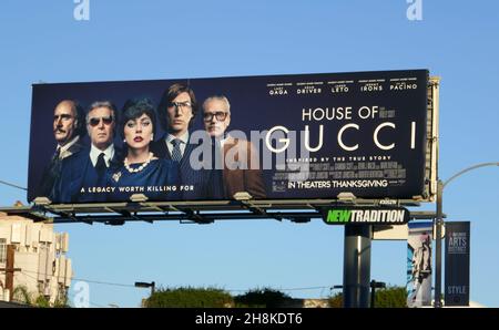 Los Angeles, California, USA 28th November 2021 A general view of atmosphere of Lady Gaga House of Gucci Billboard on November 28, 2021 in Los Angeles, California, USA. Photo by Barry King/Alamy Stock Photo Stock Photo