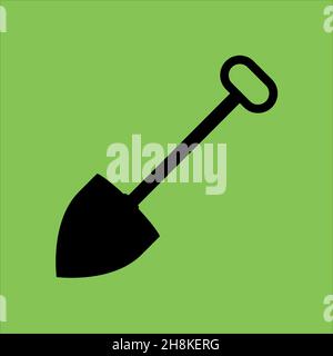 Shovel icon isolated on green background.  Stock Vector