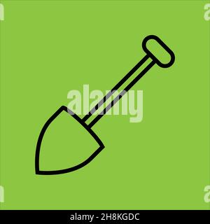 Shovel icon isolated on green background.  Stock Vector