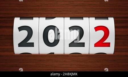 Design component of a counter dial that is showing the year 2022, three-dimensional rendering, 3D illustration Stock Photo