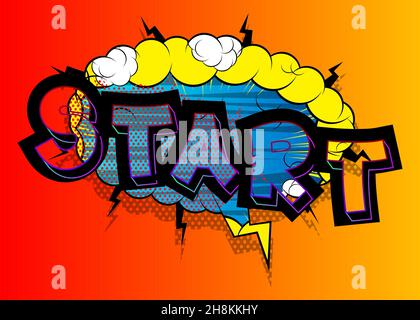 Start. Comic book word text on abstract comics background. Retro pop art style illustration. Stock Vector