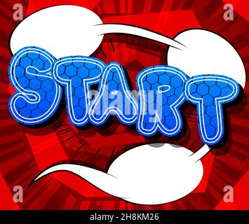 Start. Comic book word text on abstract comics background. Retro pop art style illustration. Stock Vector