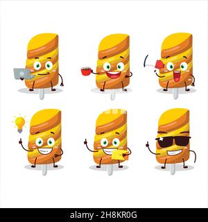Gummy candy orangecartoon character with various types of business emoticons. Vector illustration Stock Vector