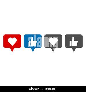 Thumbs up and down, heart signs on colorful round flat vector icons. Set of like button Stock Vector