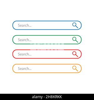 Web search form and button with loupe sign. Variations colors rounded rectangle Stock Vector