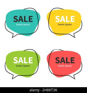 Set of flat speech bubble shaped banners, price tags, stickers, badges. Vector Stock Vector