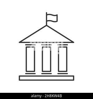 House with columns and flag icon. Building of government, embassy, official institution or establishment with flying banner. Vector Stock Vector
