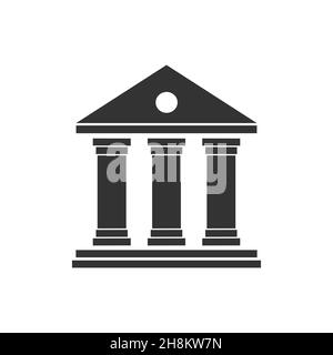 House with columns and flag icon. Building of government, embassy, official institution or establishment with flying banner. Vector Stock Vector