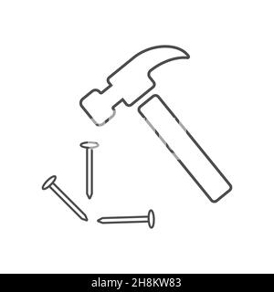 nail and hammer, vector sign isolated on white background Stock Vector