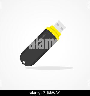 Flash drive flat icon with long shadow effect. Stock Vector