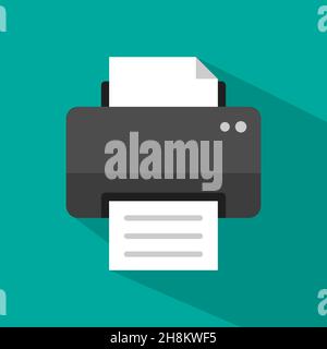 printer icon Flat design simple illustration with a long shadow Stock Vector