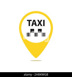 Gps pointer map with taxi icon. Yellow round shapes on white background. Vector illustration Stock Vector