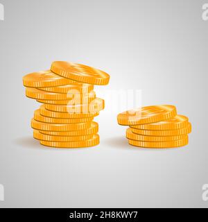 Stack of golden coins , illustration with shadow Stock Vector