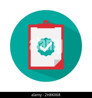 Clipboard with check mark flat design icon Stock Vector