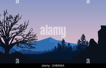 Incredible mountain views from the out of town at dusk. Vector illustration of a city Stock Vector