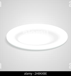 Empty white realistic dinner plate vector image on a gray background Stock Vector