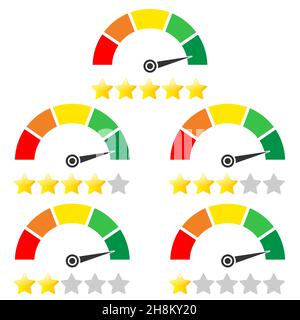 Set of customer satisfaction meter with star rating. Vector illustration Stock Vector