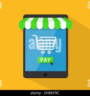 Buy online button on tablet pc realistic vector Stock Vector