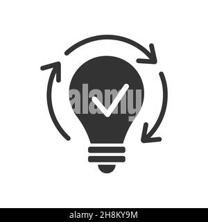 Check Mark In Light Bulb Icon. Idea concept vector icon Stock Vector