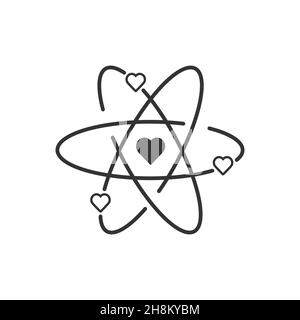 Atom with electrons in heart shape in flat design. Vector illustration. Stock Vector
