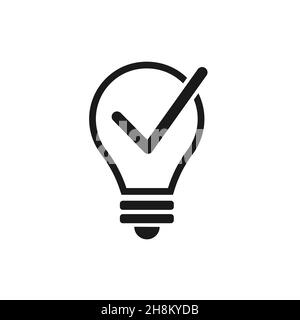 Check Mark In Light Bulb Icon. Idea concept vector icon Stock Vector