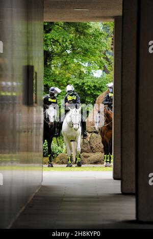 Mounted police officers ahead of the Premier League match at the Amex ...