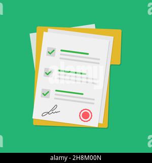 Contract Document icon. vector flat design on a green background. Stock Vector