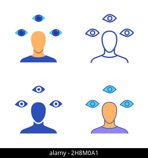 Paranoia disorder icon set in flat and line style. Mental illness symbol. Vector illustration. Stock Vector