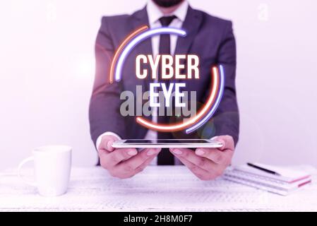 Text showing inspiration Cyber Eye. Business overview tool engages in building smart technologies in cybersecurity Presenting Communication Technology Stock Photo
