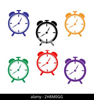 Set of multi-colored alarm clocks, flat design Stock Vector