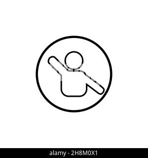 Man waving outline round vector icon isolated on white background Stock Vector