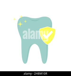 Tooth with shield checkmark icon. Stock Vector