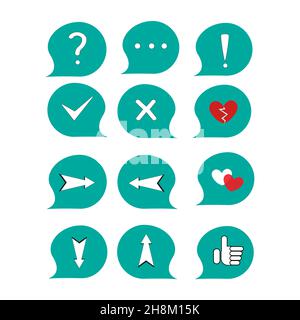 Set of icons - punctuation marks, crosses, check marks, hearts, arrows Stock Vector