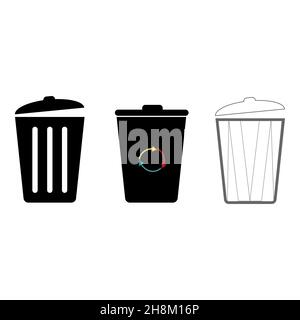 Trash cans set, flat vector illustration isolated on white background Stock Vector