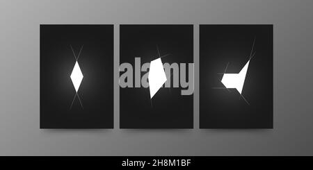 Abstract geometric wall decoration. White glowing rhombus, and polygonal shapes with auxiliary strokes. Design for wall art decoration with Stock Vector