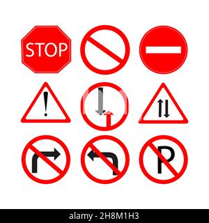 Set of road signs, red colour, vector image. Stock Vector