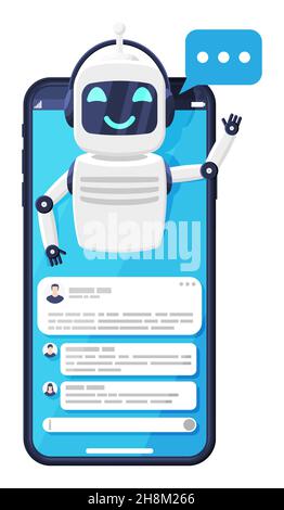 Smartphone with Chat Bot Speak in Bubble on Screen Stock Vector